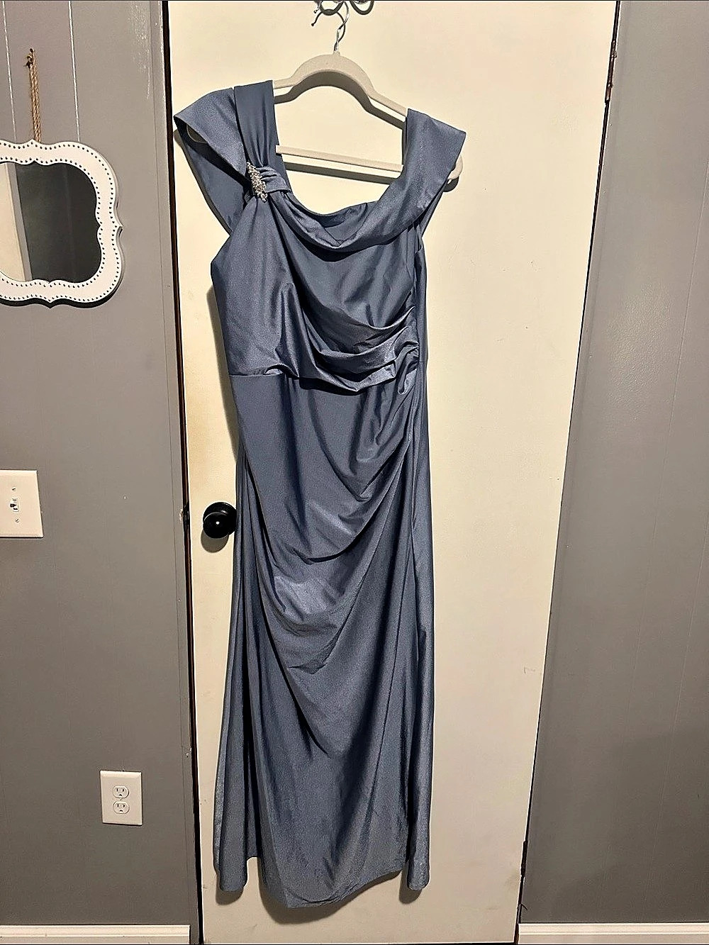 Oleg Cassini Draped Maxi Dress in Blue Size 18W Like New